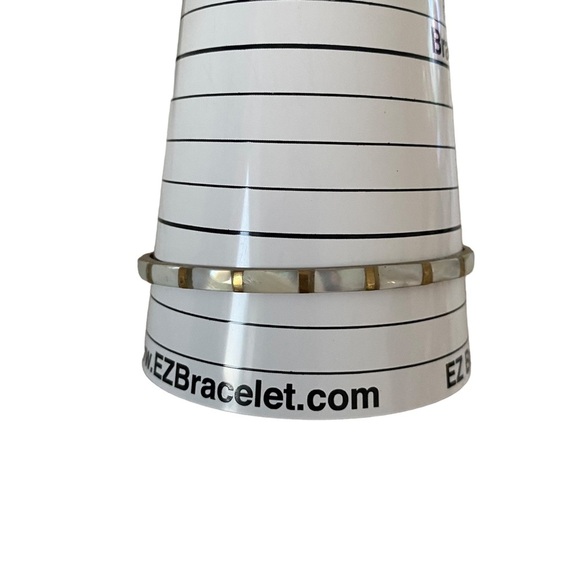 Vintage MOP mother of pearl brass inlaid bangle skinny - Picture 4 of 9